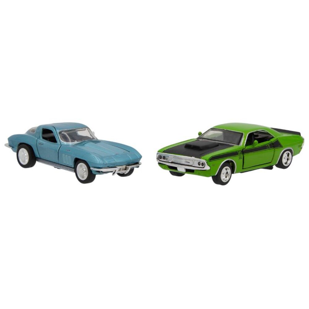 New Ray Car Set 1970 Dodge Challenger & 1966 Chevy Corvette 1:32 Diecast